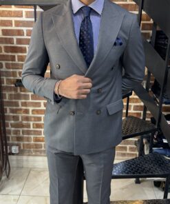 کت وشلوار دبل برست طوسی