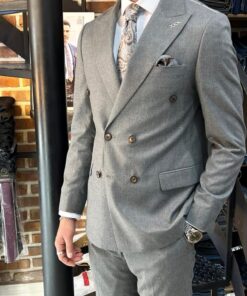 کت و شلوار دبل برست طوسی