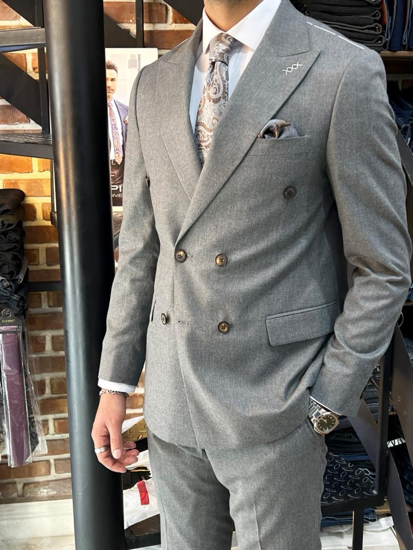 کت و شلوار دبل برست طوسی